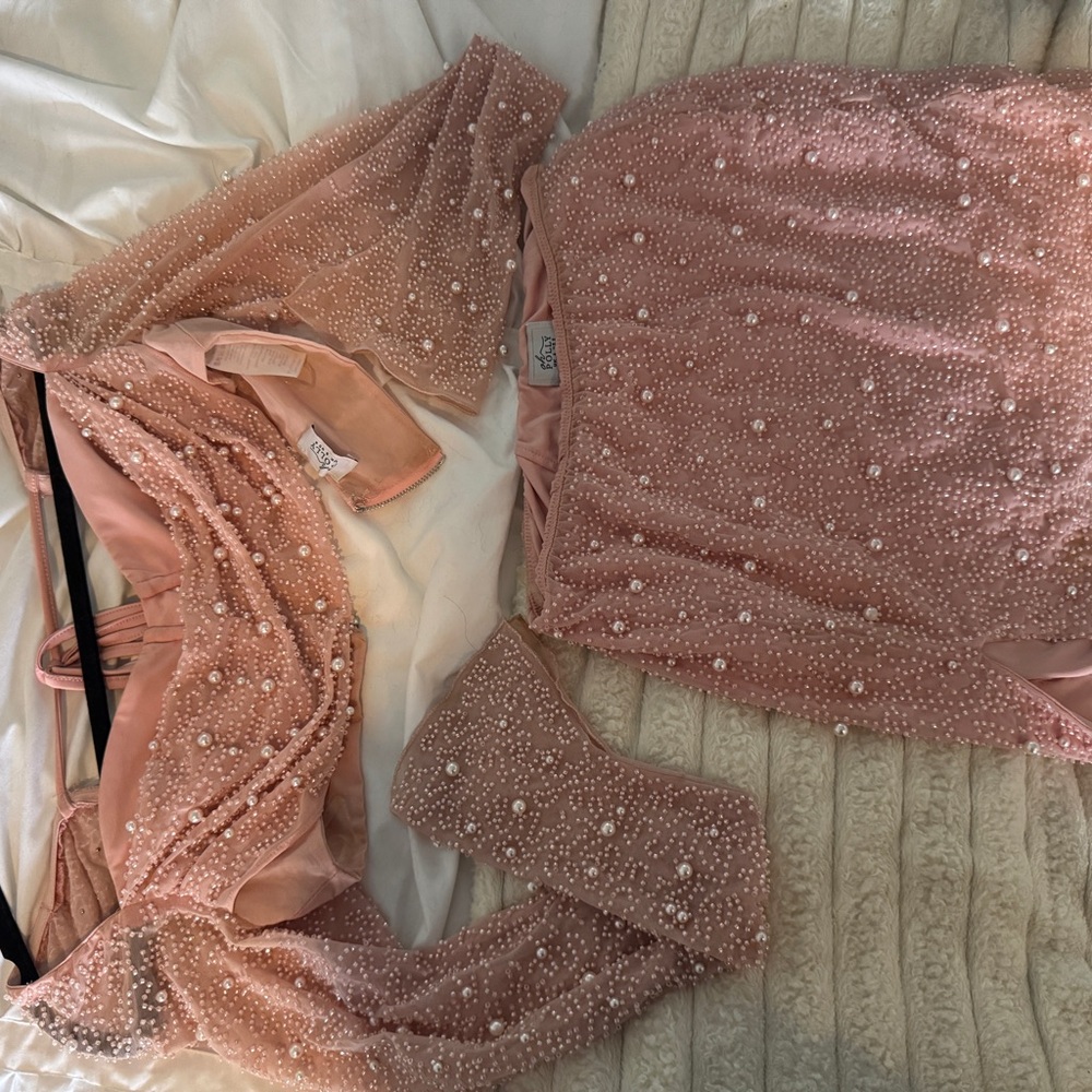 Elegant Oh Polly Pink Beaded Dress Set